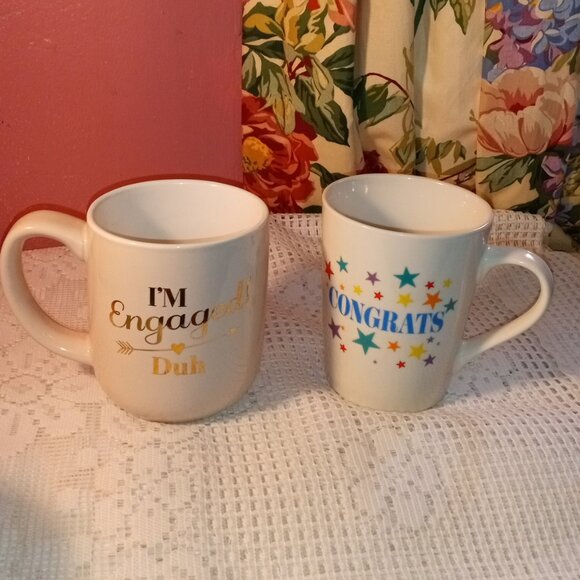 ENGAGEMENT AND CONGRADULATIONS COLORFUL KITCHEN COFFEE AND TEA LOT OF 2 MUGS - Picture 2 of 12